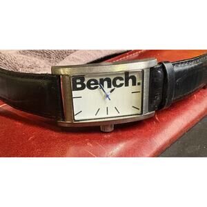 Men's 28x40mm Brush Metal Tone Bench Watch, BC0360WHBK, Leather Band
